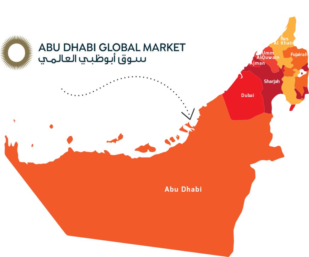 Abu Dhabi Global Market location on UAE map.