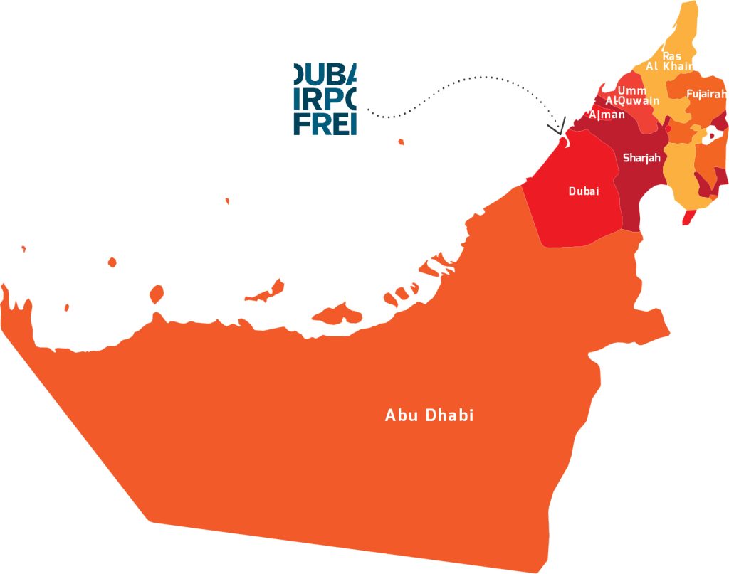 Map showing cities in UAE.